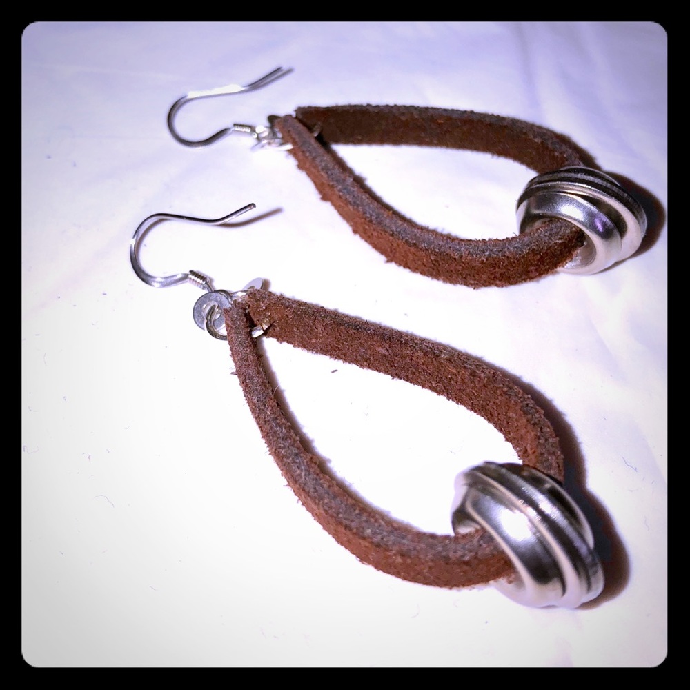 Handmade leather & stainless industrial earrings SUSTAINABLE FASHION!!